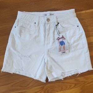 YMI White Jean Shorts with Distressed Hem